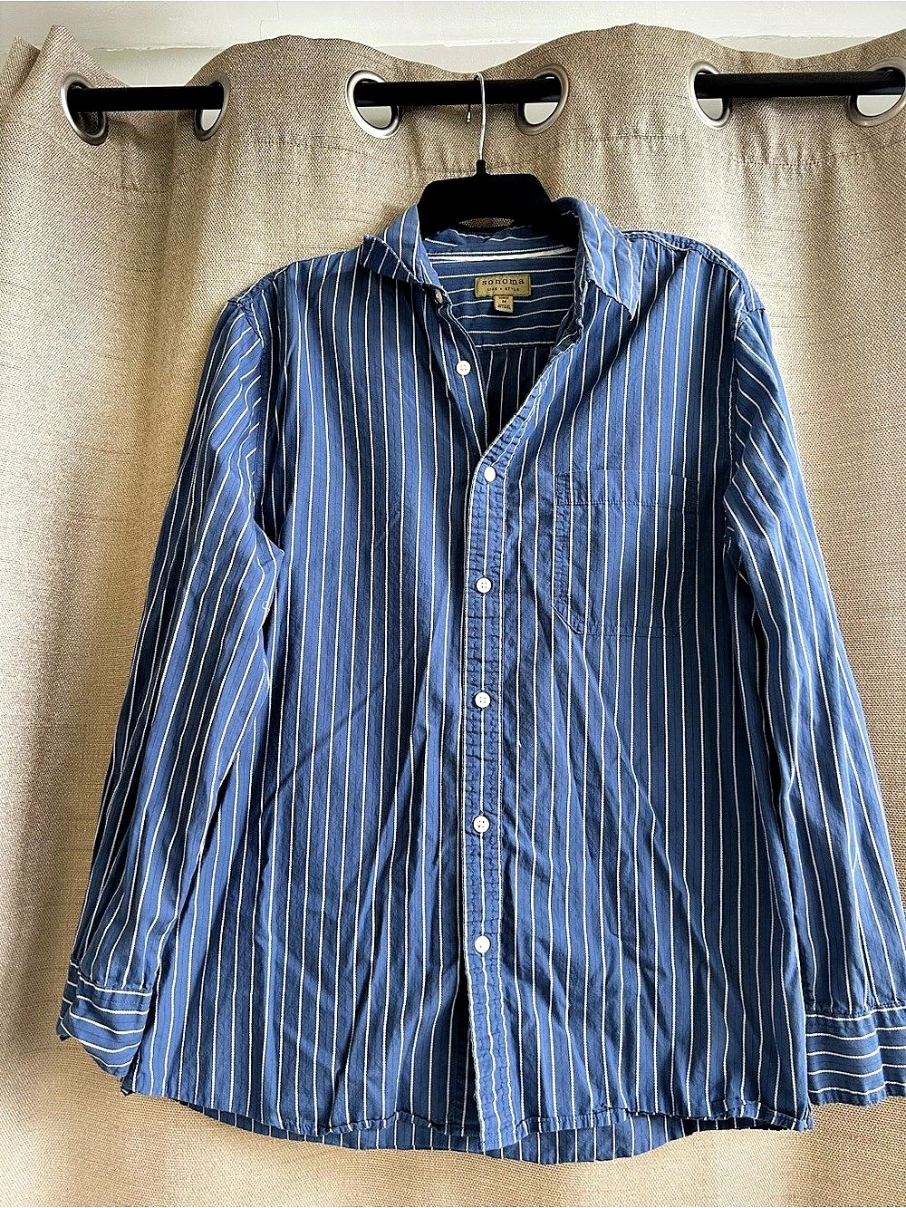 Sonoma Men’s Striped Cotton Button Down Blue & White Medium
